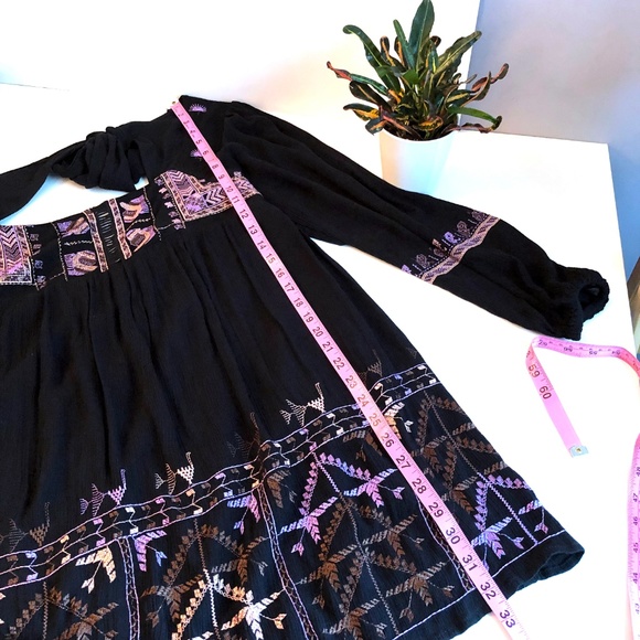 Free People Embroidered Babydoll Dress Small Black - Picture 5 of 8